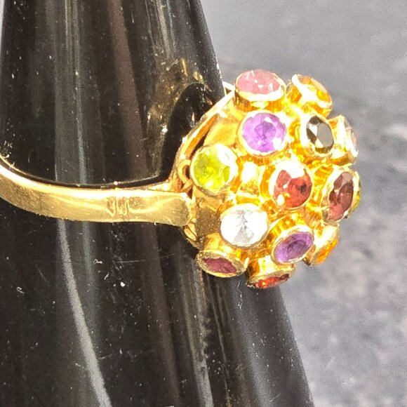 Vintage 18kt Yellow Gold Sputnik Multicolor Gemstone Cluster Ring Size 5.5 HS179 - Picture 15 of 16